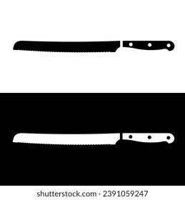 Bread knife (Serrated knife) flat silhouette vector. Black and white kitchen appliance icon. Kitchen tools symbol for web. Kitchen concept.