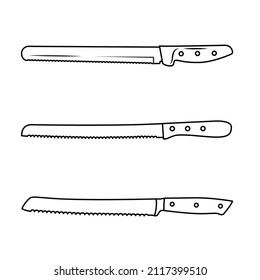 Bread Knife Set Outline Icon Illustration on White Background