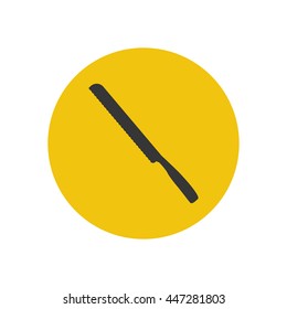 Bread knife silhouette on the yellow background. Vector illustration