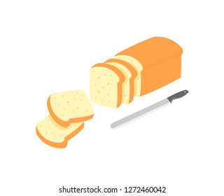 Bread and knives for slicing bread isolated on white background.