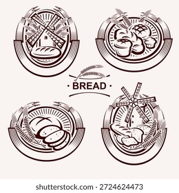 Brotbeschriftungen und Symbolsatz. Sammlungssymbole Brot. Vektorgrafik