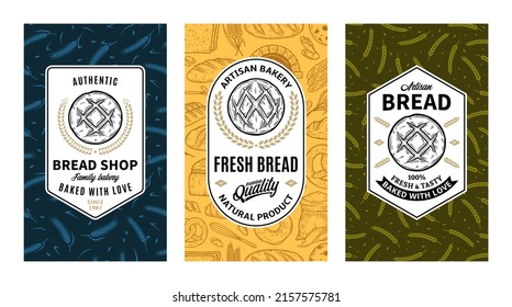 Bread labels in modern style. Bread logo and packaging design templates for baked goods, bakery branding and identity. Vector bakery illustrations and patterns