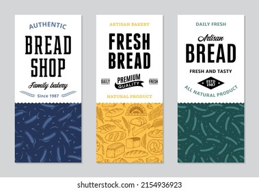 Bread labels in modern style. Bread and packaging design templates for baked goods, bakery branding and identity. Vector bakery illustrations and patterns