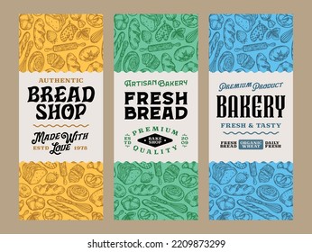 Bread labels in modern style. Bread and packaging design templates for baked goods, bakery branding and identity. Vector bakery illustrations and patterns