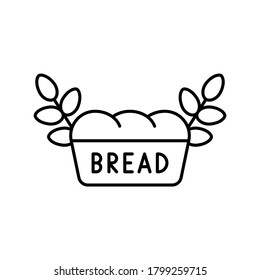 Letras de pan. Emblema de panadería. Icono minimalista de la hogaza de pan con dos orejas simétricas de trigo, trigo sarraceno o espirales de arroz. Ilustración negra del producto orgánico natural. Vector aislado de contorno