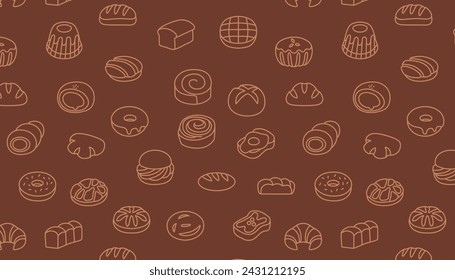 Bread line art seamless pattern.