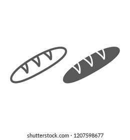 Bread line and glyph icon, food and bakery, baguette sign, vector graphics, a linear pattern on a white background, eps 10.
