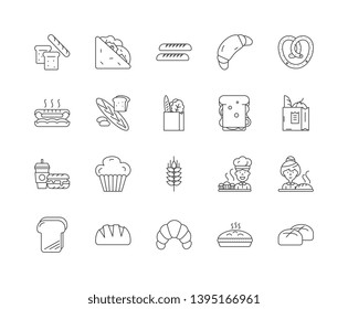 Bread line icons, signs, vector set, outline illustration concept 