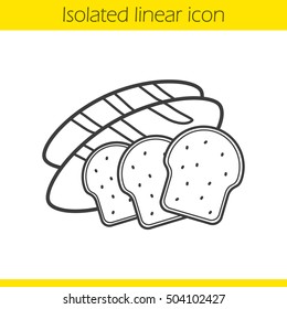 Bread linear icon. Grain products. Thin line illustration. Bakery. Toasts and long loaf contour symbol. Vector isolated outline drawing
