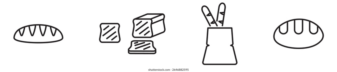Bread linear icons set isolated on transparent background. Different simple bread icons vector illustration. Editable stroke.
