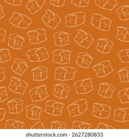 Bread loaf background. Bread seamless pattern. Hand drawn bread loaf motif sketch
