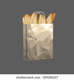 bread, loaf, baguette, a grocery paper bag isolated object on a white background vector