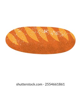 Bread loaf. Cartoon fresh bakery product, healthy whole grain bun baguette, rural delicious bread food, tasty cereal ingredients. Vector illustration.