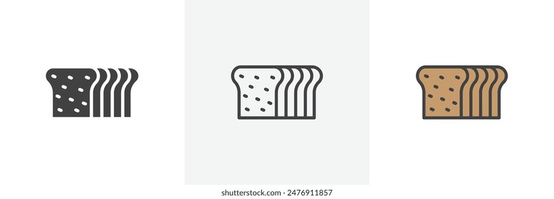 Bread Loaf flat thin line icon collection.