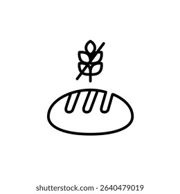 Bread loaf and gluten free symbol. Dietary restrictions, food labelling. Pixel perfect, editable stroke vector icon