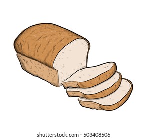 Bread Loaf, a hand drawn vector illustration of a sliced bread loaf.