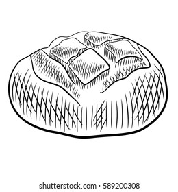 Bread loaf icon for bakery shop emblem. Round rye bread bun. Vector sketch