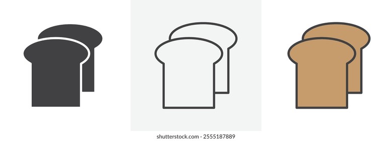 Bread loaf icon collection in black and colored style.