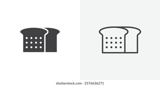 Bread Loaf icon set in black flat solid and outlined style.