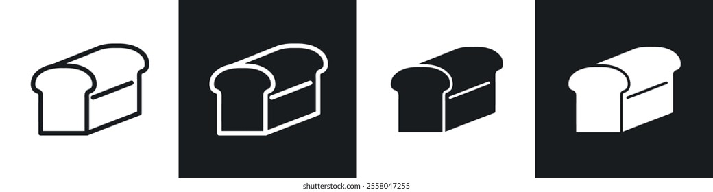 Bread loaf icons pack in black and white filled and outlined versions.