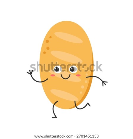 Bread loaf run cute character cartoon smile face cheerful kawaii joy happy emotions icon vector illustration.	