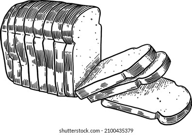 Bread loaf sliced Hand draw line art Food Illustration