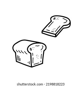 Bread loaf with toast doodle vector illustration. Bakery black and white hand drawn element for package design, web, cooking, kitchen, menu in cartoon sketch style