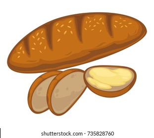 Bread loaf or wheat bagel bun vector icon for bakery shop