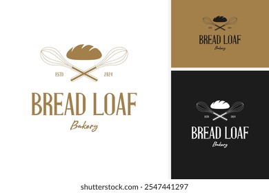 Bread loaf and whisk bakery logo design for artisanal shops vector template illustration idea