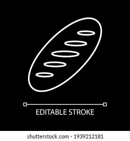 Bread loaf white linear icon for dark theme. Bakery product. Homemade staple food. Thin line customizable illustration. Isolated vector contour symbol for night mode. Editable stroke