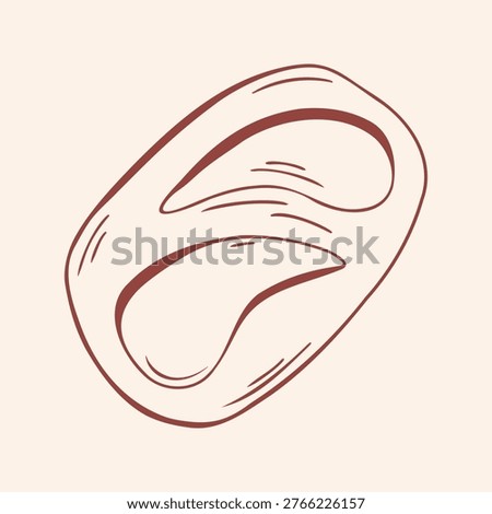 Bread loaf whole grain bun, brown outline doodle flat retro style. Minimalist hand drawn vector for bakery cafe menu, artisan shop branding or grocery poster, isolated on beige background.