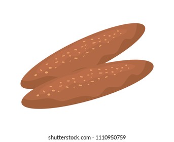 Bread loafs, fresh bake, color icons, vector card, isolated rye bakery product, illustration on white, baguettes set, tasty pastry, whole bricks.