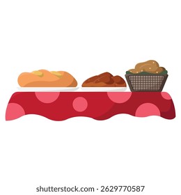 Bread loaves on table. Vector illustration