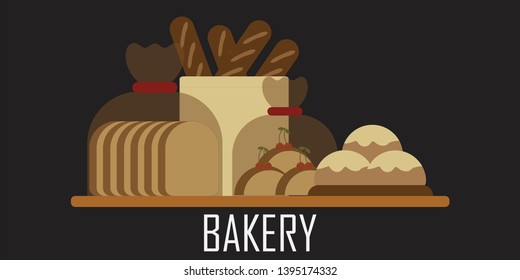 Bread logo for bakery isolated on black background, vector background