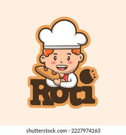 bread logo with boy mascot vector illustration