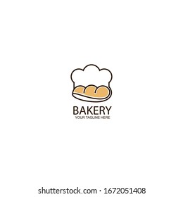 BREAD LOGO WITH CHEF HAT SYMBOL. LOGO FOR RESTAURANT, CAKES, BAKERY AND ANY MORE - Vector