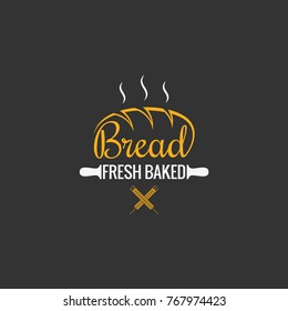 Bread logo design. Bakery sign on black background