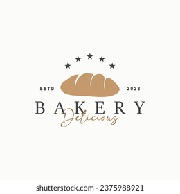 Bread Logo, Old Retro Vintage Style Bakery Shop Design, Vector Wheat Bread Simple Tremplet Illustration