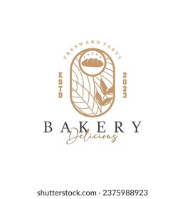 Bread Logo, Old Retro Vintage Style Bakery Shop Design, Vector Wheat Bread Simple Tremplet Illustration