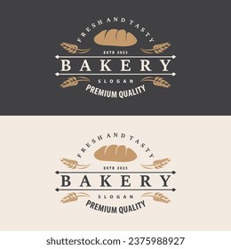 Bread Logo, Old Retro Vintage Style Bakery Shop Design, Vector Wheat Bread Simple Tremplet Illustration