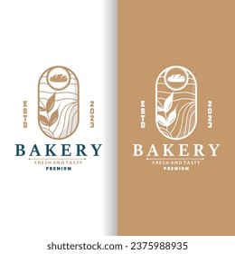 Bread Logo, Old Retro Vintage Style Bakery Shop Design, Vector Wheat Bread Simple Tremplet Illustration