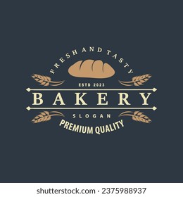 Bread Logo, Old Retro Vintage Style Bakery Shop Design, Vector Wheat Bread Simple Tremplet Illustration