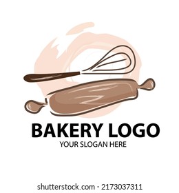 Bread logo with Rolling pin and flour mixer. presenting quality bakery products. For bakery shop logo or bakery course