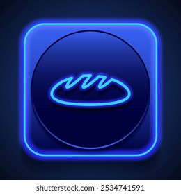 Bread logo simple icon vector. Flat design. Blue neon style on button. With shadow.ai