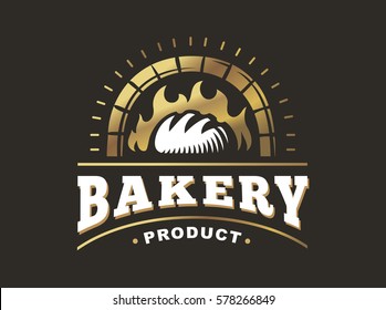 Bread logo - vector illustration. Bakery emblem design on black background