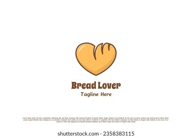 Bread love logo template design illustration. Flat silhouette cartoon cute simple adorable culinary food sticker. Bread dough icon symbol concept nourishment loaf bakkery sugar dough tasty menu .