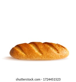 Bread low poly. Baguette on white background. Hot loaf. Delicious pastry. Vector illustration. Bun in triangulation technique.