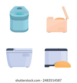 Bread machine icons set cartoon vector. Kitchen bread maker appliance. Food cook home