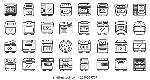 Bread maker icons set outline vector. Electric kitchen. Oven maker