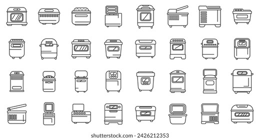 Bread maker icons set outline vector. Kitchen electric. Oven home bakery